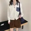 Design chique lapela patchwork de jeans falso duas peças cardigã de tricô feminino inverno solto casaco suéter com zíper duplo