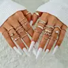 Conjunto de Anéis Femininos Cruzados Criativos Simples de Temperamento Anéis Empilháveis Ajustáveis Abertos com Pedras Strass Inlaid de Alta Qualidade