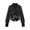 Ropa de Mujer al por Mayor Transfronteriza 2026 Nuevas Llegadas de Primavera Ropa de Mujer Transfronteriza Europea y Americana Cuello en V Cuello Halter Ceñida a la Cintura Patchwork Camisa de Manga Larga