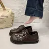 Zapatos de cuero gruesos estilo retro británico para mujer, nueva colección otoño 2026, mocasines sin cordones con tacón grueso, perfectos para combinar con faldas