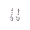 Pendientes de amor de piedra roja oscura dulce y fresca de aguja plateada, nuevos pendientes de estrella de cuatro hombres, pendientes de corazón de durazno, pendientes plisados de diamantes al por mayor