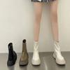 Botas Chelsea de Solado Plataforma Outono e Inverno Botas Femininas 2025 Novas Botas de Cano Médio Solado Grosso Preto Botas Curtas Slim