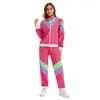 Fantasia de Halloween Anos 80 Retro Disco Hip-Hop Jaqueta Esportiva e Conjunto de Calças para Homens e Mulheres Adultos Roupa de Performance