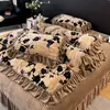 Estilo Princesa Francesa Encaje Terciopelo de Leche Colcha Juego de Cuatro Piezas Invierno Engrosado Terciopelo Coral Cálido Funda de Edredón Ropa de Cama 3