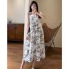 Vestido Chaleco Floral Teñido con Tinta de Longitud Media en Tencel Vestido de Tirantes Básico de Modal M0704W