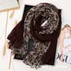 Bufanda Larga de Seda con Bloques de Color Floral 2026, Bufanda Larga Plisada Moderna y Elegante, Versátil para Otoño e Invierno, Chal Arrugado Adelgazante