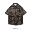 Camisa de Manga Corta de Nicho Ins de Moda para Hombre Verano Casual Playa Estampada Street Holgada Top de Media Manga