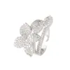 Bestseller transfronterizo: Anillo abierto simple de mariposa con circonita incrustada, anillo abierto de moda para mujer con diseño de doble capa de lujo ligero