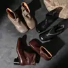 Botines cortos para mujer primavera otoño botines sencillos piel de vaca capa superior punta cuadrada tacón medio tacón grueso piel genuina tacón alto 40 invierno con lateral de terciopelo