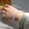 Pulsera de Ágata Blanco Natural Calcedonia de Hielo Círculo Único Lichi Pulsera Congelada Cristal Blanco Regalo para Novia Venta al por Mayor en Stock