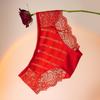 Hongyun Fu Zhi sexy renda oca tentação sem costura gelo seda jacquard puro estilo rosa triângulo vermelho roupa íntima para mulheres