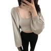 Cárdigan corto de punto para mujer de estilo holgazán para llevar encima, primavera y otoño, holgado, bloqueador solar, suéter, blusa, top de manga larga para llevar encima, moderno