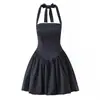 Exportación al por mayor Ropa de mujer 2026 Primavera Estilo europeo y americano Espalda descubierta Tirantes Cintura Cuello halter Vestido esponjoso Gama alta Ins