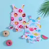 Traje de baño sin mangas para niños con estampado de donas, Traje de baño de una pieza tipo tank top estampado para niñas, Traje de baño para bebé niña, Comercio exterior transfronterizo 2027