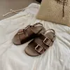 ¡En stock, se envía al instante! Zapatos de Estilo Similar a los de Mamá Uva, Sandalias de Terciopelo con Doble Hebilla, Punta Redonda, Estilo Perezoso Slip-On, Suela Gruesa Tipo Birkenstock para Mujer