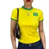 Aliexpress Comercio Exterior Verano Nuevo Estilo Bandera de Brasil Estampado de Letras Camiseta Moda Femenina Casual Ajustada Manga Corta Camiseta