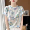 Combinado con una falda, este top versátil de estilo suave, fino, de cuello redondo, transpirable y casual para mujer es una refrescante camisa de punto de manga corta para mujer