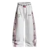 Direto do fabricante: Calça Jogger da Moda Estilo Americano com Estampa de Listra de Nota Musical, Design Unissex com Cintura Dupla, Calça de Pernas Largas