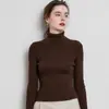 Suéter de Cuello Alto Otoño Invierno para Mujer Ajustado de Lana Estilo Corto Pulóver Elegante de Manga Larga Capa Base de Punto Capa Base Engrosada Negro