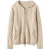 Nuevo cárdigan de punto con capucha grueso de cachemira para otoño e invierno para mujer, chaqueta con cremallera, suéter de punto trenzado, cárdigan de punto con capucha de moda de corte holgado
