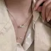 Collar de Perlas con Diseño de Nicho Cuadrado Pequeño de Plata para Mujer Cadena Versátil de Plata de Ley 925 para Clavícula Accesorios que No se Desvanecen para Mujer