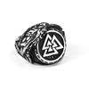 Joias europeias e americanas atacado anel masculino de aço titânio logo triângulo viking personalidade Padrão lateral de corvo anel de aço inoxidável
