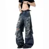 Jeans Rasgados Tie-dye Post-apocalípticos para Mujer 2026 Verano Nuevos Retro Americano Sueltos de Pierna Ancha Pantalones Cargo