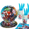 Disney Marvel Homem-Aranha Vermelho Tema Festa de Aniversário Infantil Descartável Copo de Papel e Prato Conjunto Apito de Ano Novo