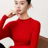 Suéter de lana para mujer de punto fino, delgado, cuello semi-alto, corte ajustado, suave y amigable con la piel, perfecto como capa interior o capa base