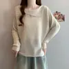 2026 Moda Otoñal para Mujer Tallas Grandes Nuevo Estilo Coreano Calado Irregular Cuello de Muñeca Suelto Adelgazante Suéter de Punto