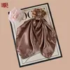 Novo Scrunchie de Cor Sólida com Fita Acessório de Cabelo de Luxo Lenço de Seda Elástico de Cabelo Cor Sólida