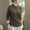 Nueva Camiseta Base Casual Holgada de Color Sólido a la Moda Térmica de Doble Vista con Cuello Alto para Mujer, Adelgazante y Versátil