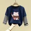 Blusa Patchwork Casual para Menina Roupas de Algodão Puro Infantil Novo Estilo Moda Tendência Manga Longa Primavera e Outono