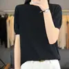 Camiseta de punto de algodón puro de manga corta para mujer, primavera/verano 2026, cuello redondo, camiseta básica, top de venta al por mayor de comercio exterior, transpirable y versátil