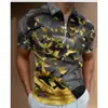 Camisa Polo de Verano de Estilo Nuevo Europeo y Americano Transfronteriza con Cremallera y Estampado 3D, Cuello de Solapa Casual, Manga Corta, Jersey, Ropa Casual