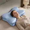 Almohada cervical de espuma viscoelástica con forma de mariposa, tela azul refrigerante antibacteriana impermeable, tamaño 60x41x10/15cm