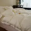 Conjunto de capa de edredom e lençóis de algodão puro de camada dupla com renda simples minimalista, amigo da pele, para todas as estações, conjunto de cama para quarto