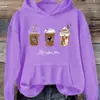 Sudadera Casual de Moda para Mujer, Patrón de Café - Poliéster, con Cordón, Bolsillos Código Inglés