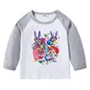 2026 Nova Camiseta Infantil de Primavera e Outono Gola Redonda Desenho Animado Manga Longa Camiseta Básica Conjunto para Meninos e Meninas Camiseta de Algodão