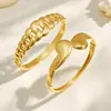 Pulsera versátil y moderna de acero inoxidable chapado en oro de 18 quilates con cadena cubana lisa en forma de corazón, abierta, para mujer, adecuada para el uso diario.