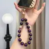 Cordón para Teléfono Redondo Morado Oscuro Retro con Accesorios de Huella de Gato Rosa Morado, Encanto para Teléfono Corto de Lujo Ligero Anti-Pérdida Venta al por Mayor