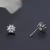 Brincos Clássicos Mini de Oito Garras Estilo Coreano para Mulheres, Brincos Curtos Brilhantes com Diamante Único Redondo, Brincos Simples de Zircônia com Seis Garras