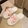 Pantuflas de Lazo a Cuadros Otoño e Invierno Coreanas Miu Accesorios de Letras Dulces Felpa Cálida para Interior Lana Algodón