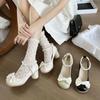 Novedad Primavera y Verano 2025 Zapatos Mary Jane Frances Pequeños de Cuero para Mujer con Lazo y Cadena de Perlas para Usar con Faldas, Tacones Gruesos y Tacones Altos para Mujer