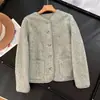 Nueva chaqueta cárdigan de forro polar para mujer de otoño e invierno, color liso, cuello redondo, botones 13220