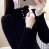 Suéter de punto de imitación de visón de cuello medio, top de capa base, nuevo top suave para mujer otoño e invierno 2024, suéter de punto de encaje