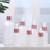 Venta al por mayor de fábrica botella transparente esmerilada de 30 ml para aceite esencial botella cosmética nueva botella con gotero de cabeza de plástico Botella secundaria para loción