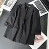 Blazer de Manga Três Quartos Plus Size, Conjunto Casual de Verão para Mulheres, Jaqueta de Manga Média Emagrecedora e Fashion em Rosa