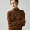 Suéter de mujer de cachemira grueso de siete puntos con cuello alto medio, nuevo jersey ajustado de otoño e invierno con mangas largas para usar en capas