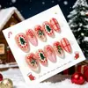 30 piezas de puntas de uñas con forma de almendra, temáticas navideñas transfronterizas, populares, de colores pintados, con exquisitos diseños de lazo y cuadros, vendidas al por mayor